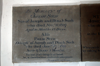 Plaque to Josiah and Phebe Such in West End Baptist Meeting December 2009